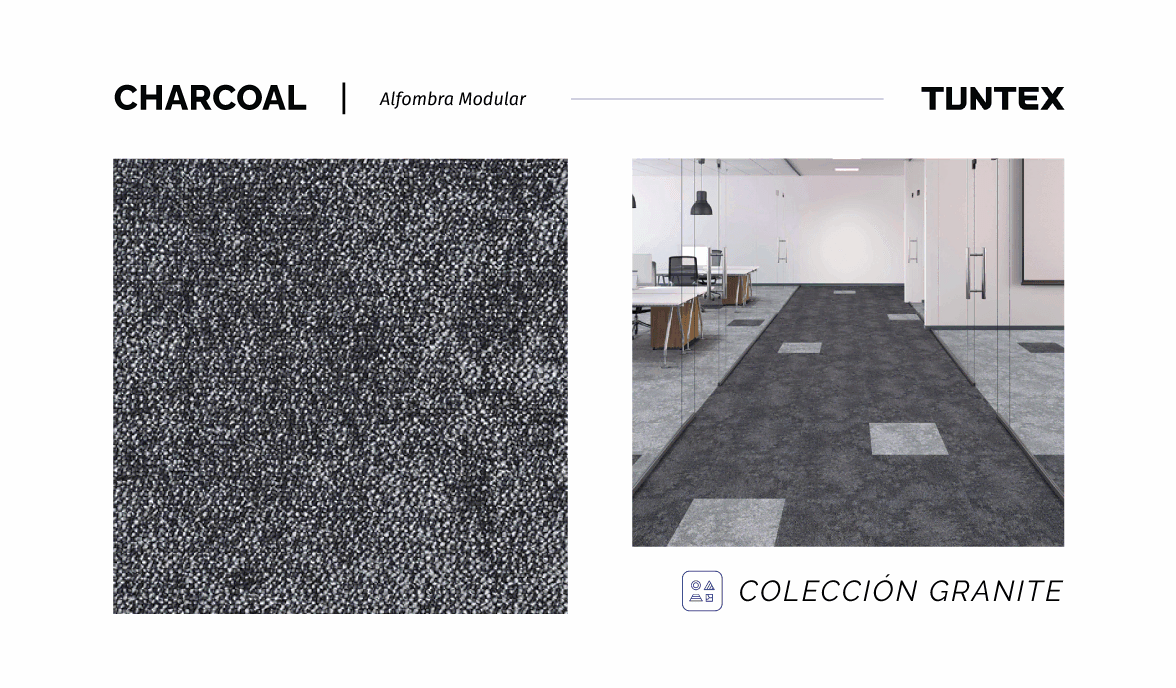 Alfombra Modular Colección GRANITE - Detalle COLOR & TEXTURA, CHARCOAL Horizontal