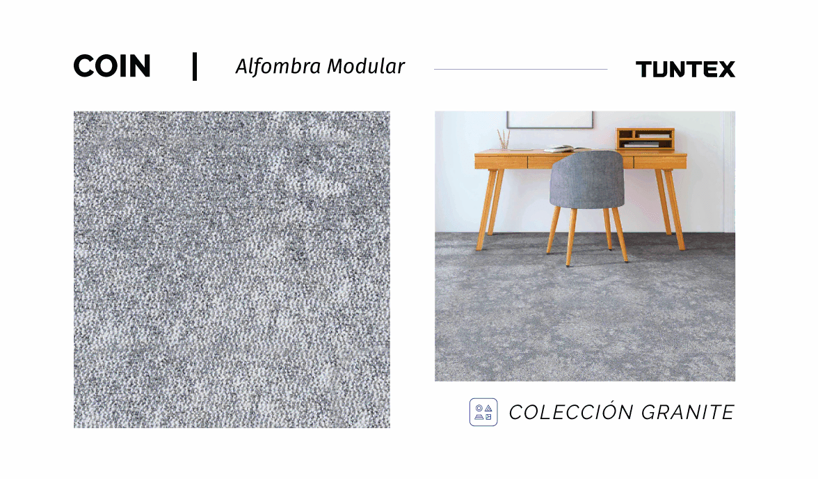 Alfombra Modular Colección GRANITE - Detalle COLOR & TEXTURA, COIN Vertical
