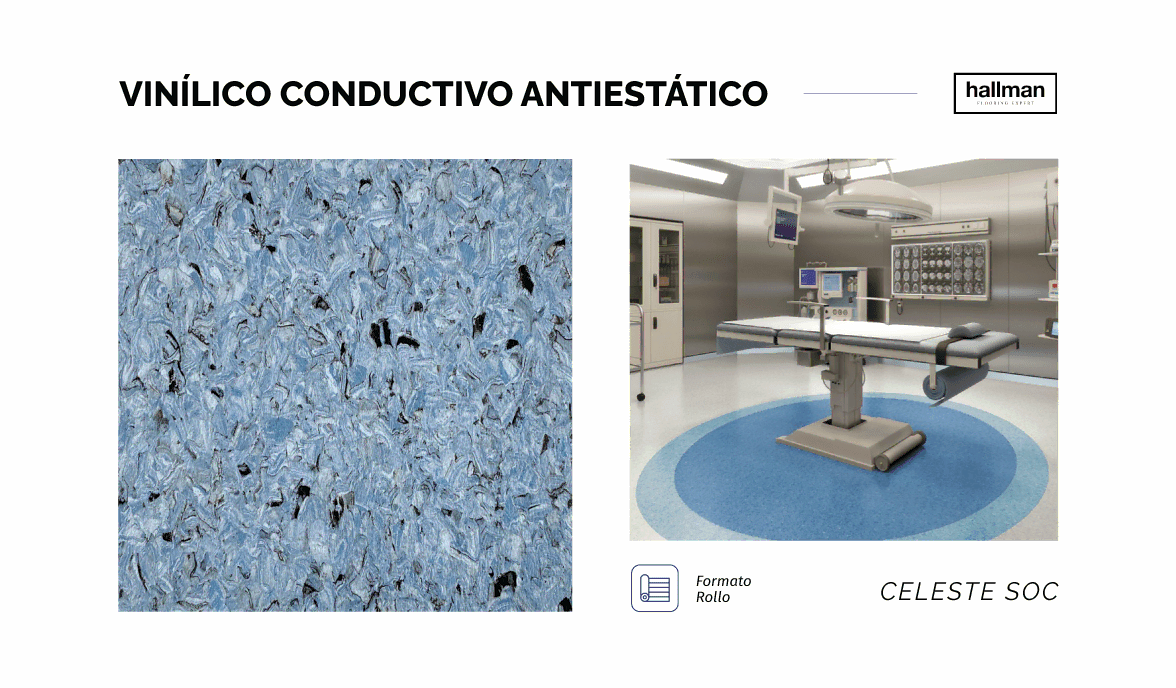 Revestimiento vinílico homogéneo conductivo Color Celeste Soc - H