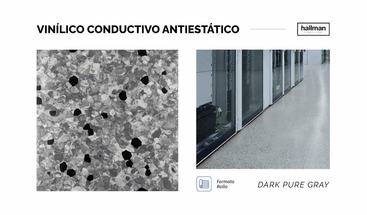 Revestimiento vinílico homogéneo conductivo Color Dark Pure Grey - H