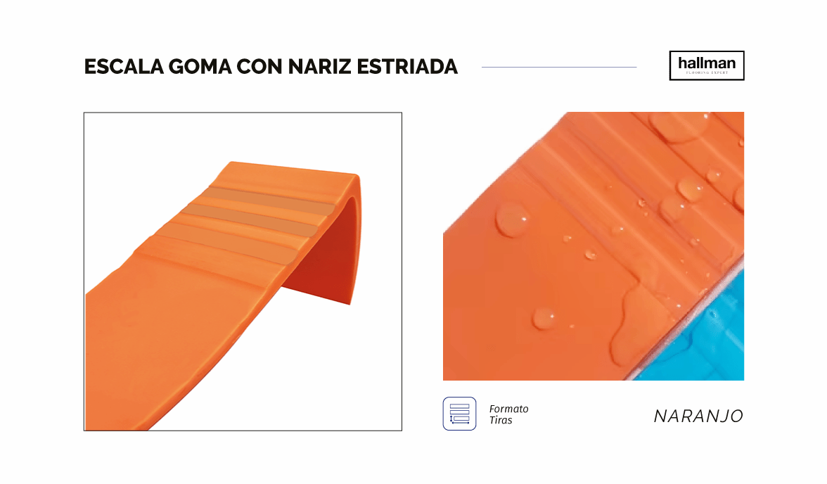 Escala de Goma con Nariz Estriada - Color Naranjo V, OMV