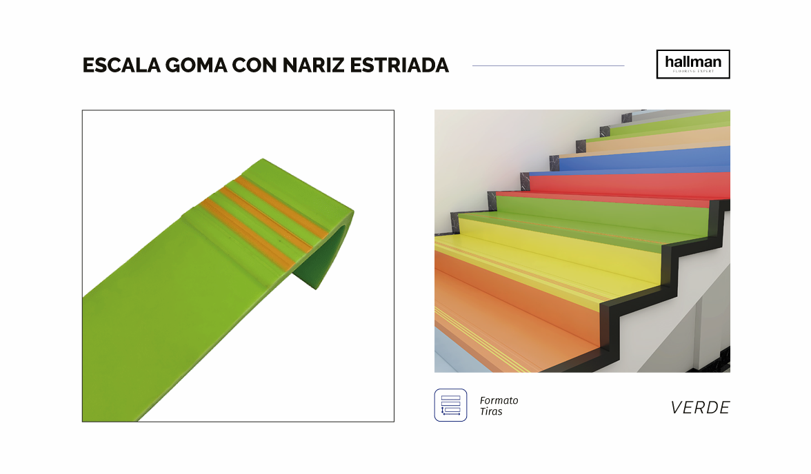 Escala de Goma con Nariz Estriada - Color Verde H, OMV