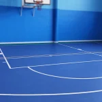 Vinílico Sport Acoustic Azul Diamond - Detalle Cancha techada en Colegio, OMV