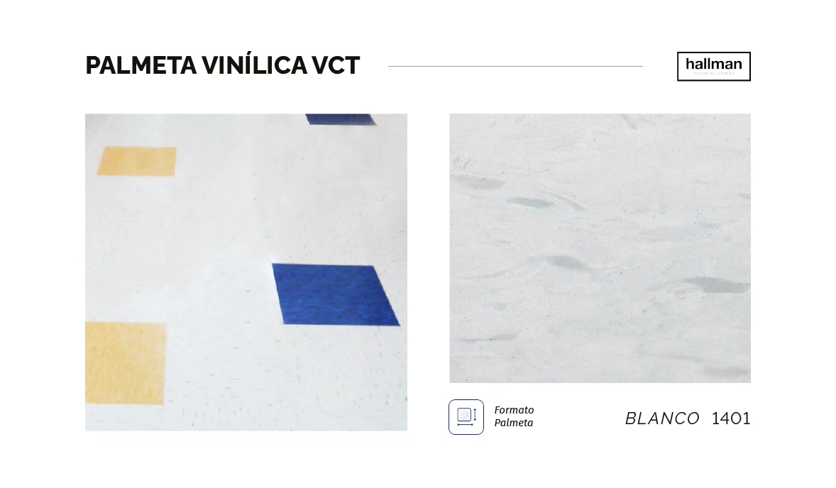 Palmeta Vinílica VCT - Blanco 1401 Muestra Vertical, OMV