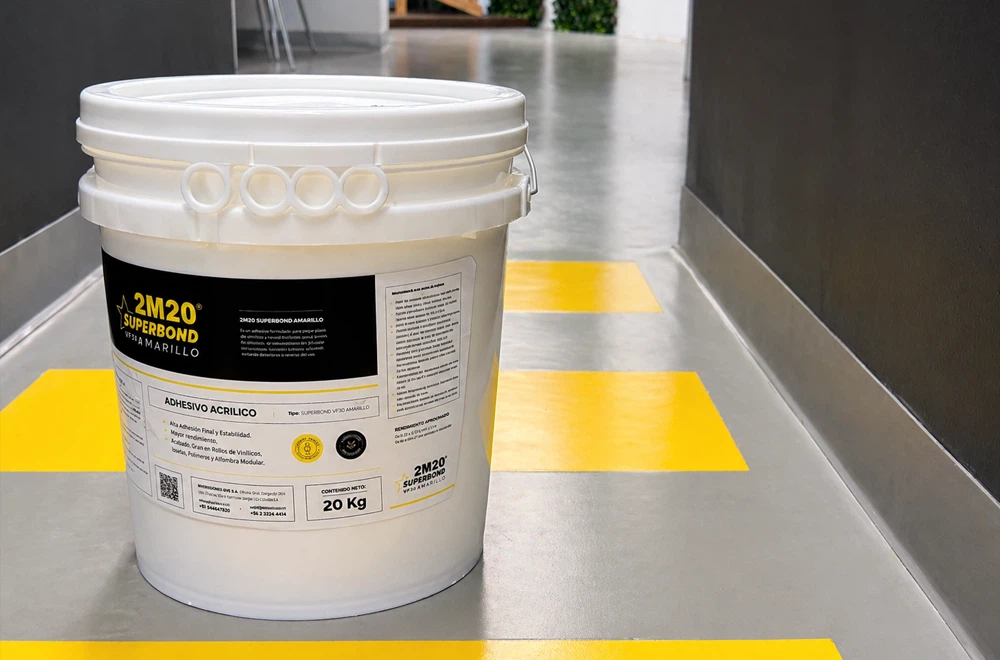 Adhesivo 2M20® Amarillo balde 20Lts - sobre Vinílico en Rollo para Pisos