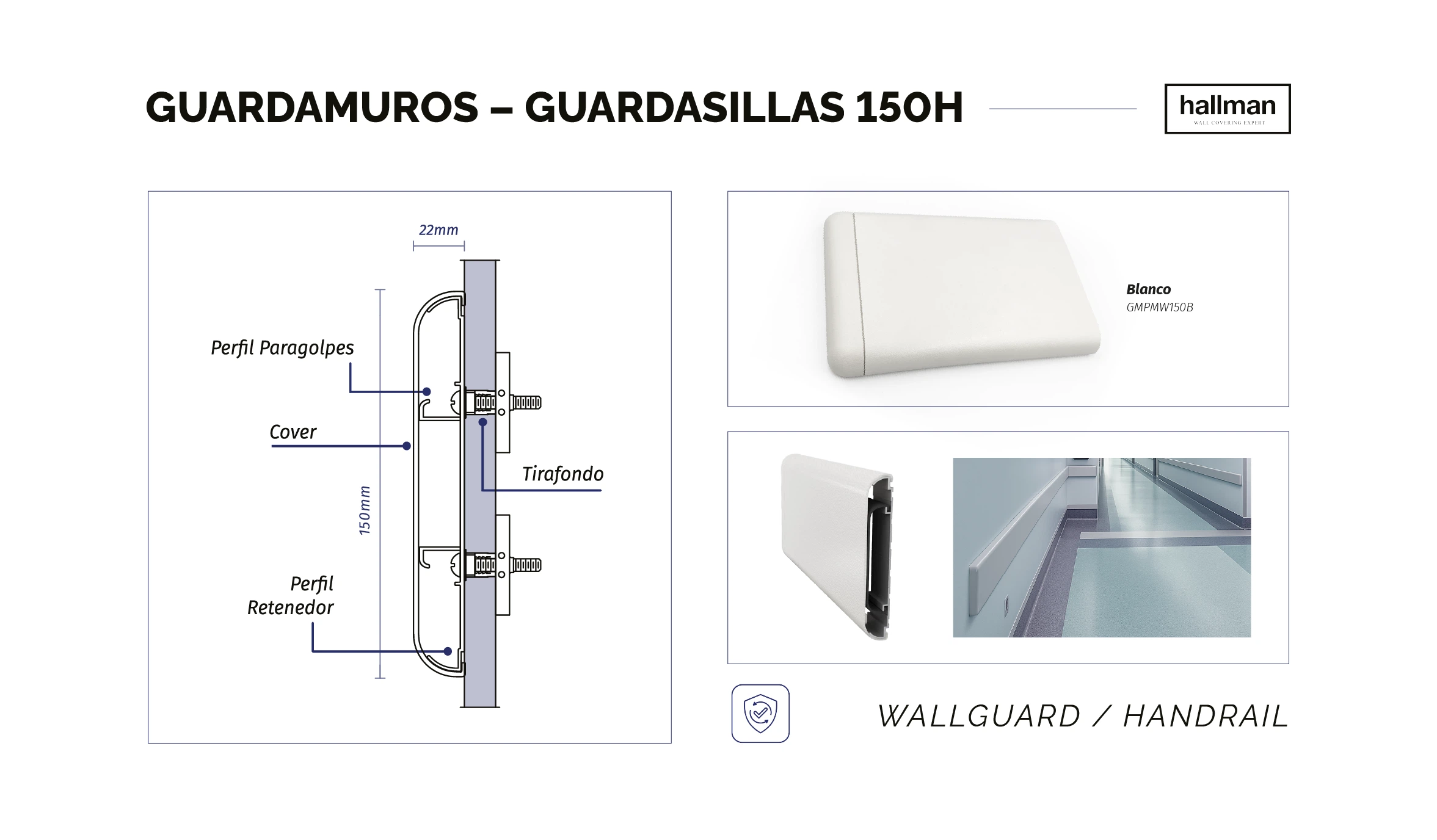 Guardamuro-Guardasilla 150H Blanco Vertical Detalle, OMV