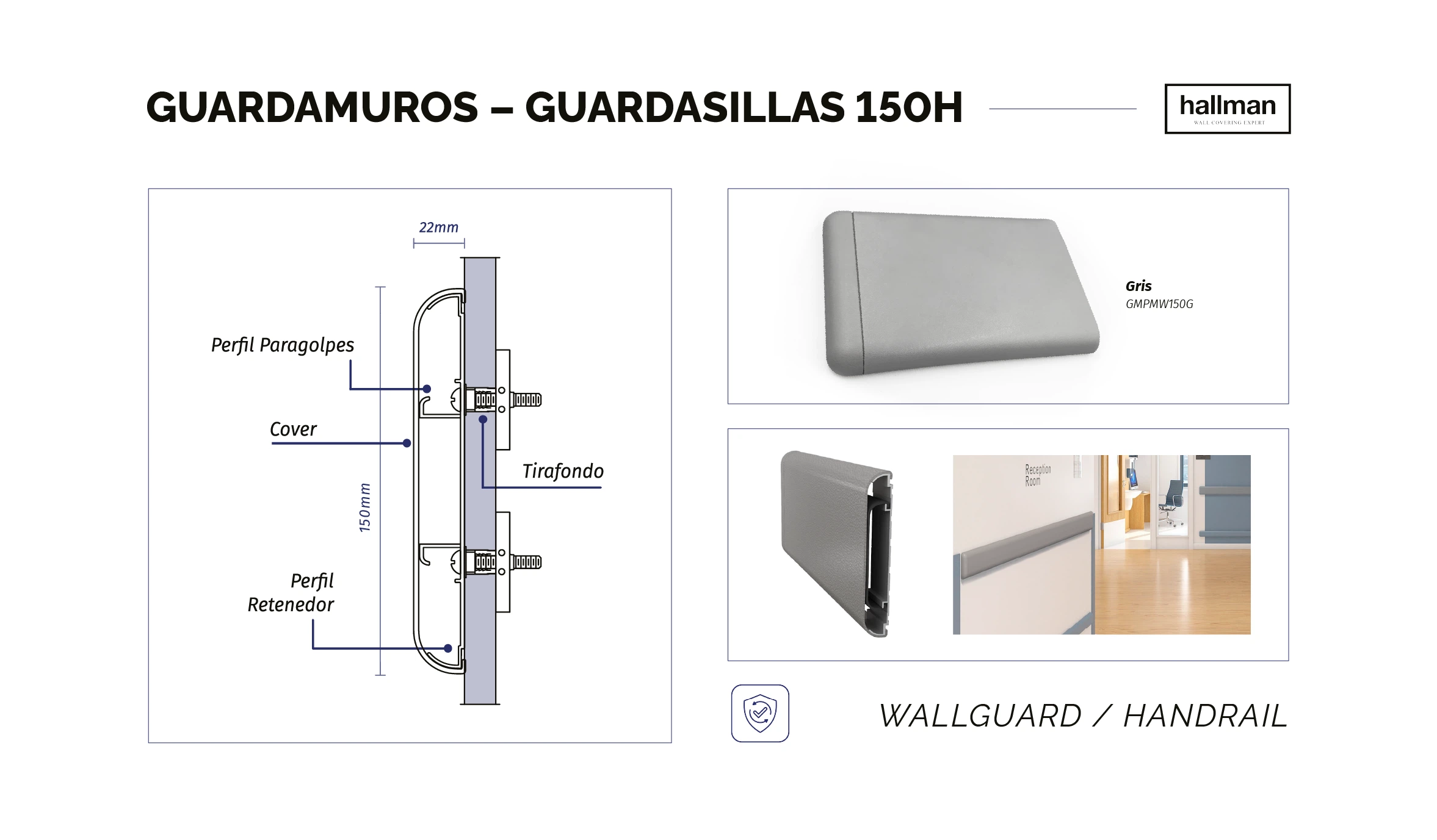 Guardamuro-Guardasilla 150H Gris Vertical Detalle, OMV
