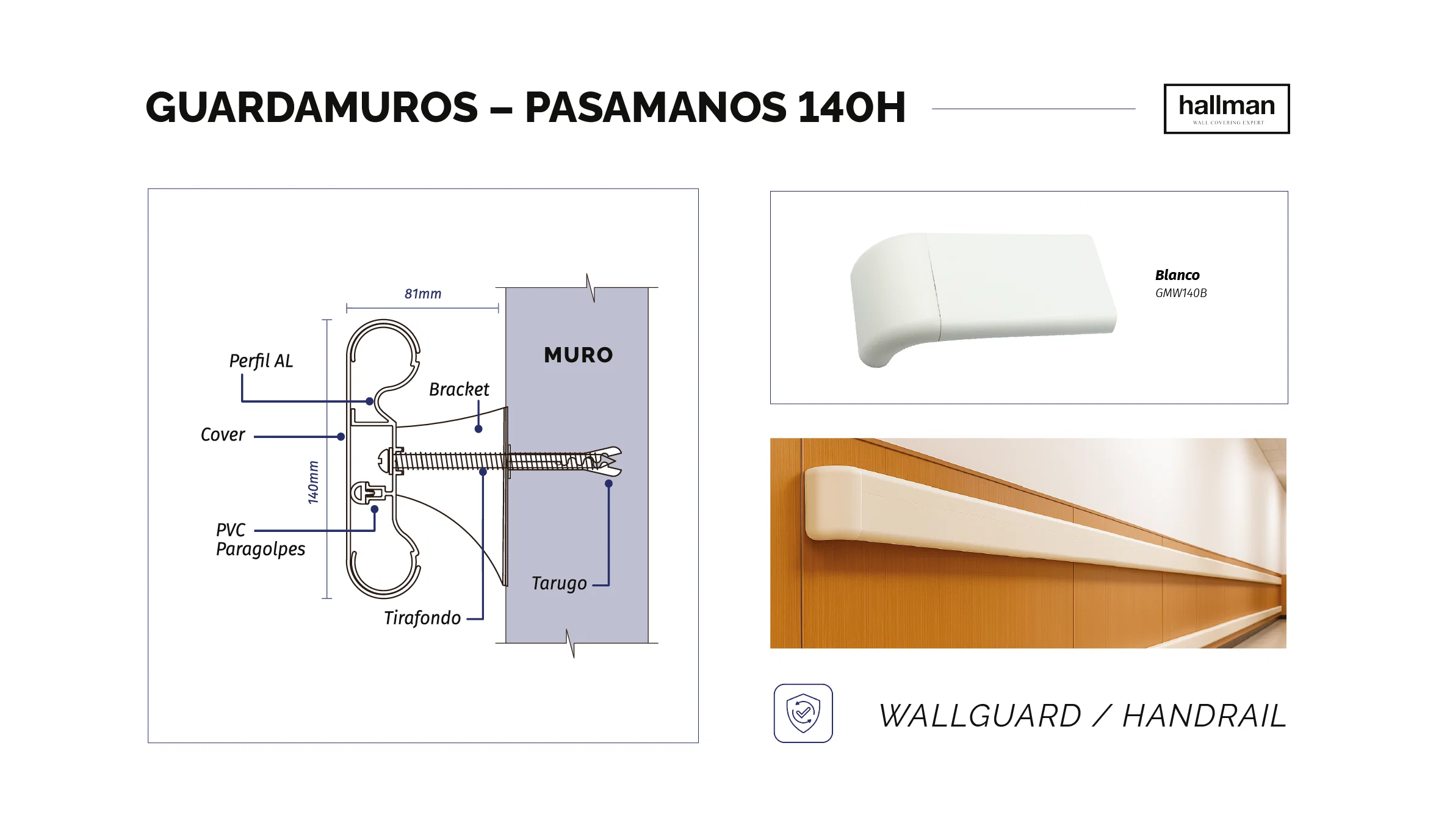 Guardamuro-Pasamano 140H Blanco Vertical, OMV