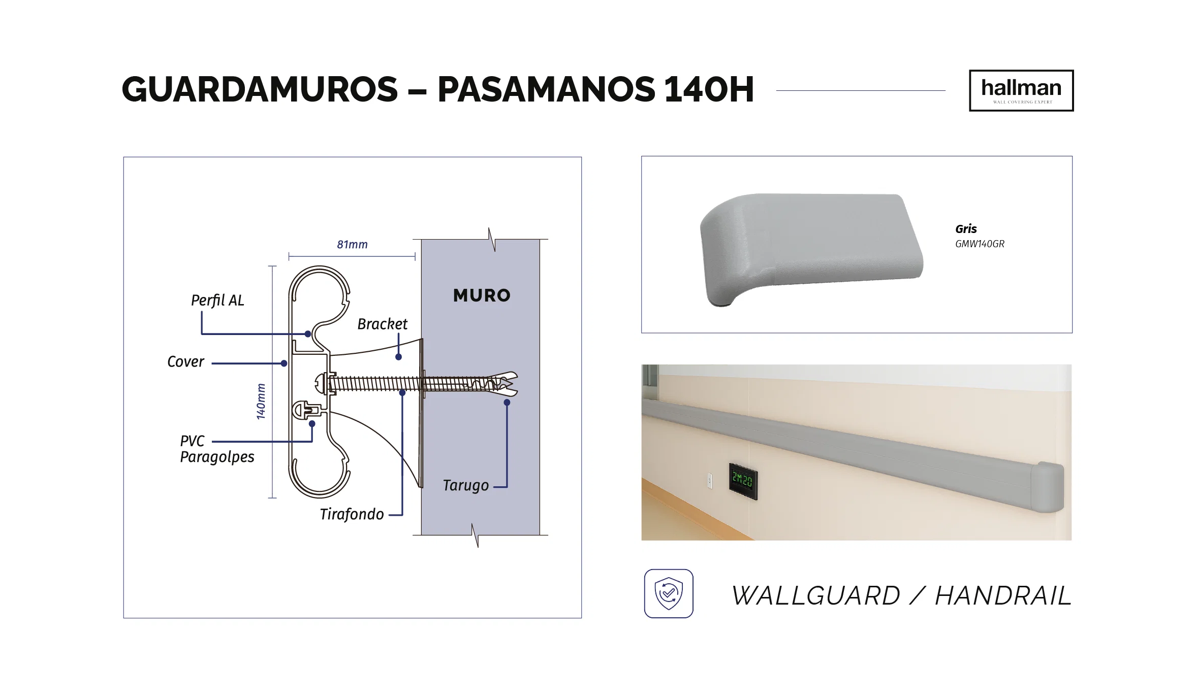 Guardamuro-Pasamano 140H Gris Horizontal, OMV