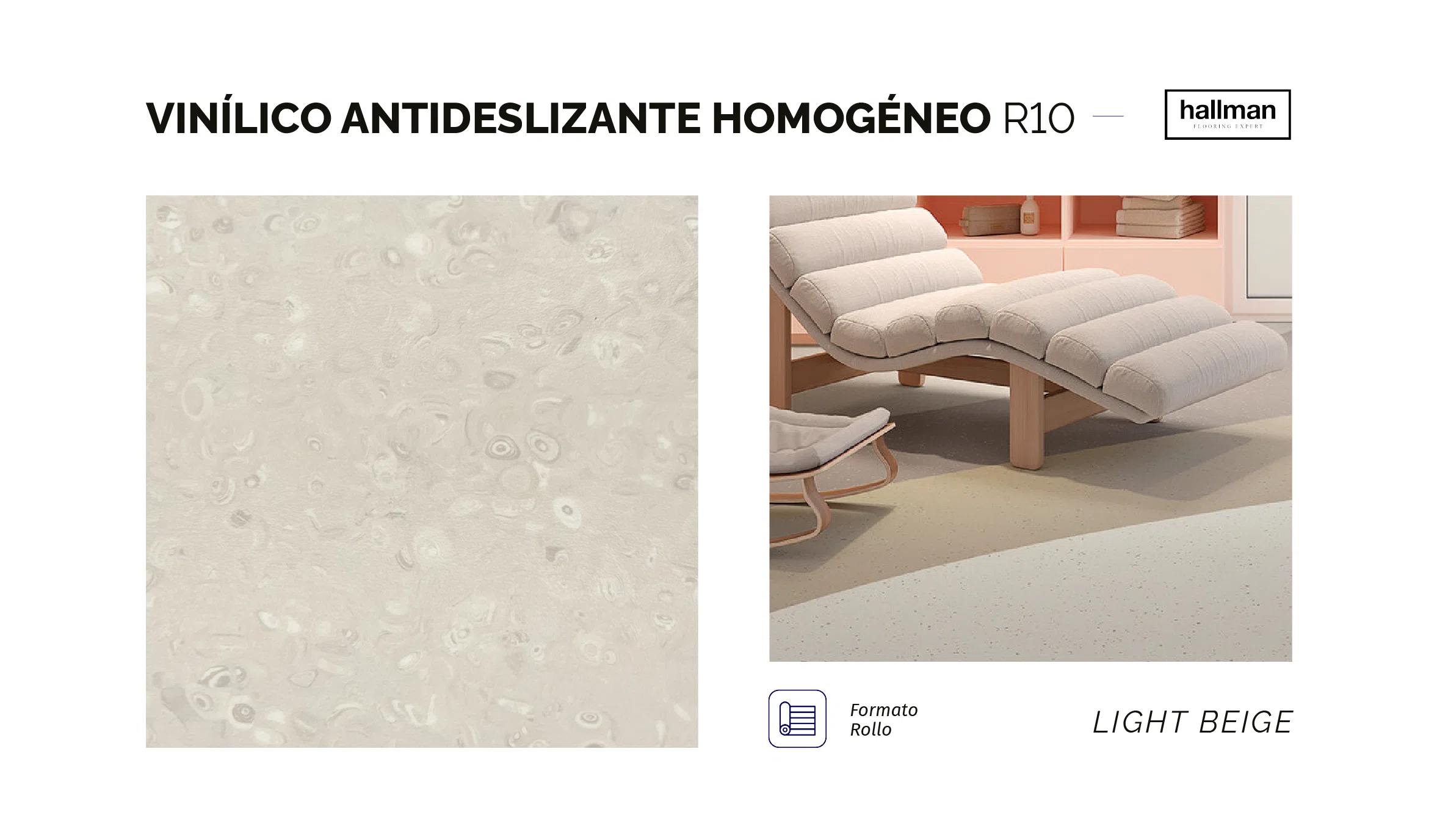 Vinílico Antideslizante Homogéneo R10 anti-slip - Light Beige Horizontal, OMV