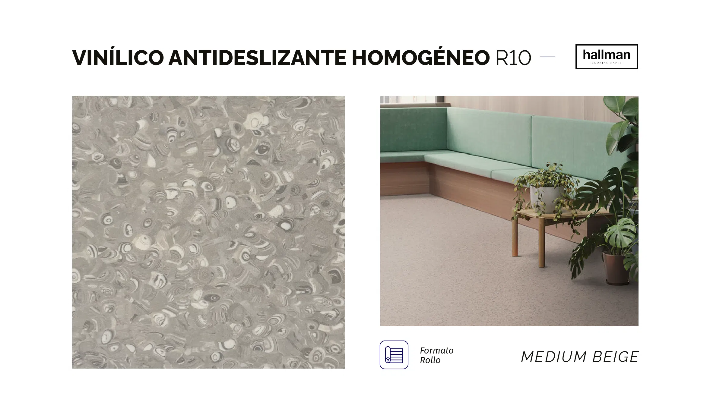 Vinílico Antideslizante Homogéneo R10 anti-slip - Medium Beige Horizontal, OMV