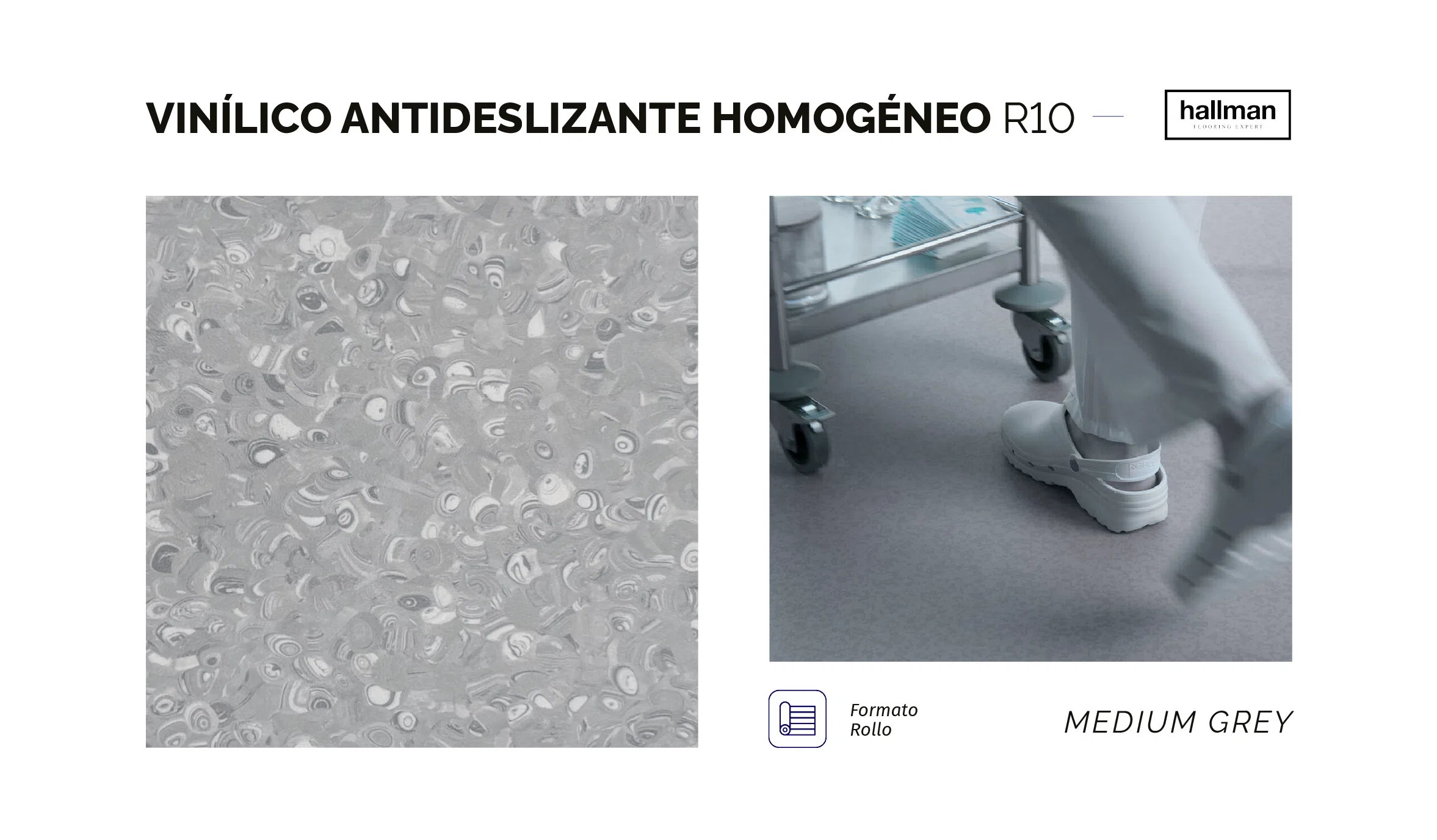 Vinílico Antideslizante Homogéneo R10 anti-slip - Medium Grey Horizontal, OMV