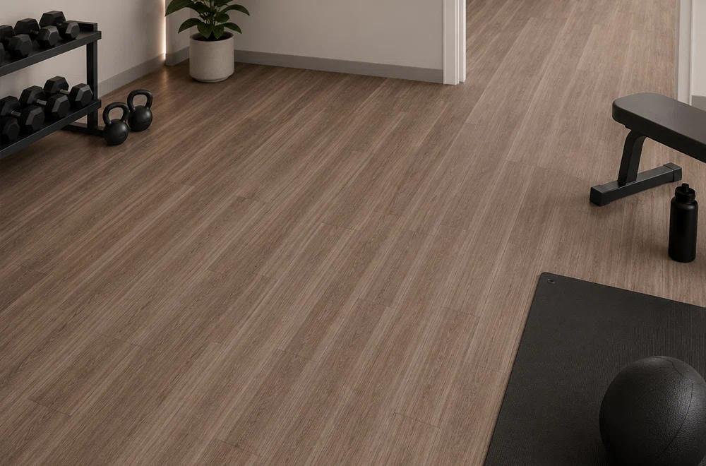 Vinílico Premium Heterogéneo Compact - Wood Tabacco Oak - área deportiva, OMV