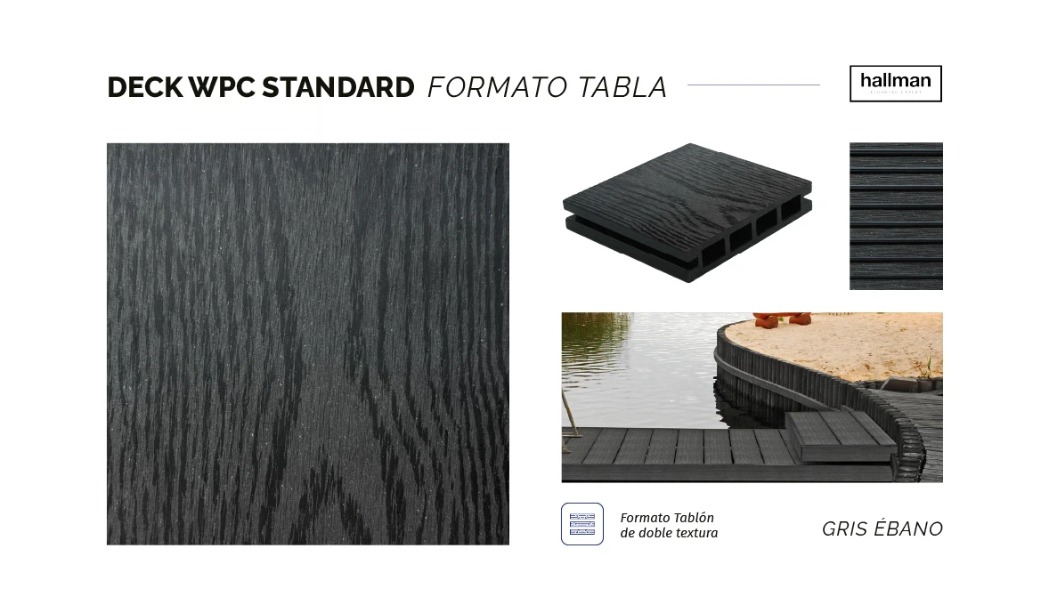 Deck WPC Standard Gris Ébano Muestra Horizontal, OMV
