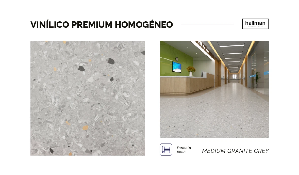 Vinílico Premium Homogéneo - MEDIUM GRANITE GRAY 8670 Vertical, OMV