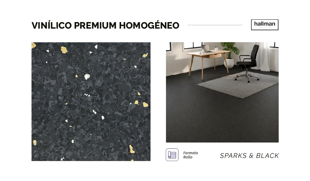 Vinílico Premium Homogéneo - Sparks & Black Vertical, Vinyl negro para pisos, OMV