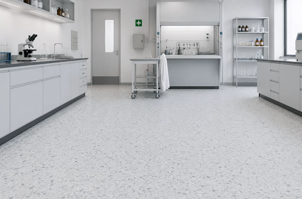 Piso Vinílico Resistente a Químicos R11 en Laboratorio, OMV