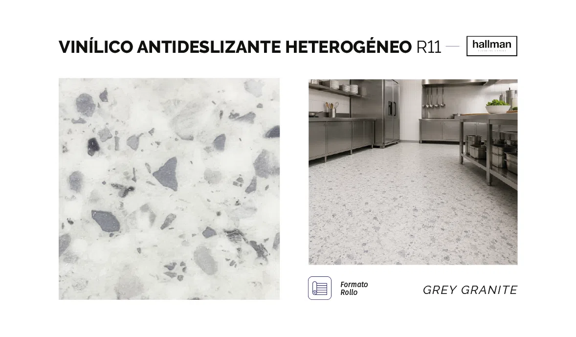 Vinílico Antideslizante Heterogéneo R11 Grey Granite V, OMV